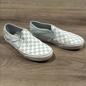 Vans Blue and White Slip-On Sneakers